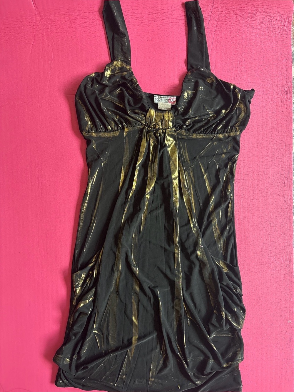 Y2K Metallic Accent Black & Gold Sleeveless Dress
